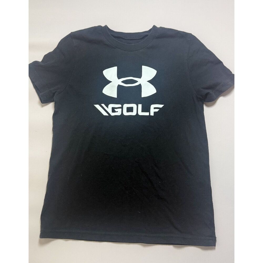 Under Armour Golf Boys Youth Small Black Short Sleeve Logo T Shirt UA